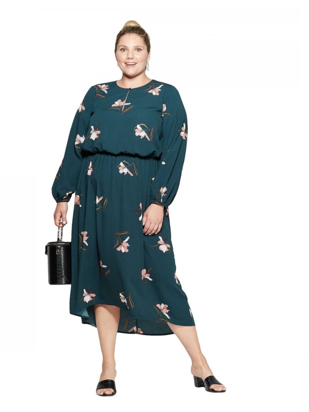 Ava & Viv/ Target Teal Floral Long-Sleeve Midi Dress